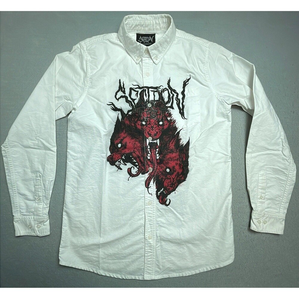 Section Eight 8 Shirt Men’s Small Werewolf Horror Graphics White Long Sleeve